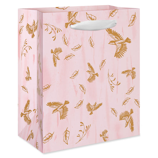 American Greetings Gold Birds Light Pink Everyday Small Gift Bag