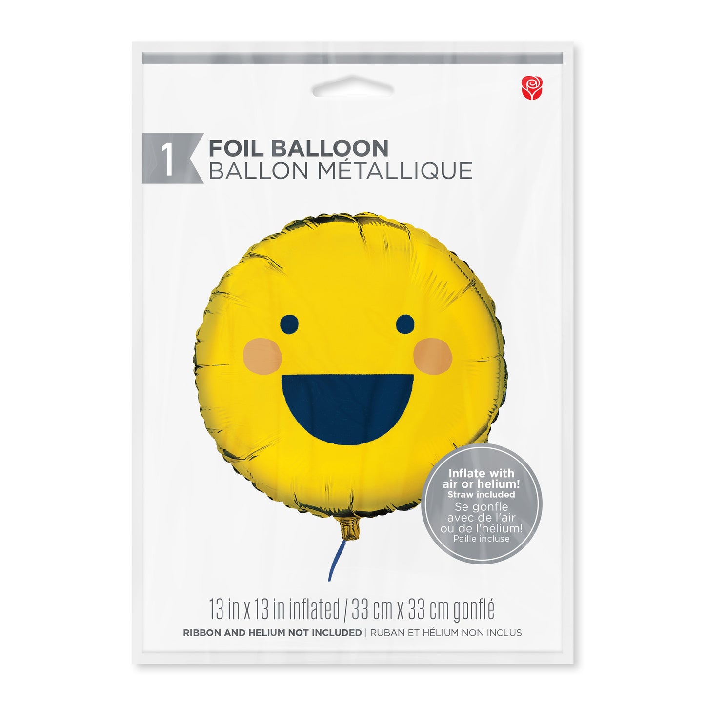 American Greetings Smiley Face Uninflated Foil Balloon with Inflation Straw