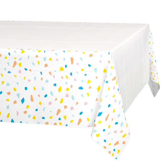 American Greetings White with Colorful Confetti Border Plastic Table Cover