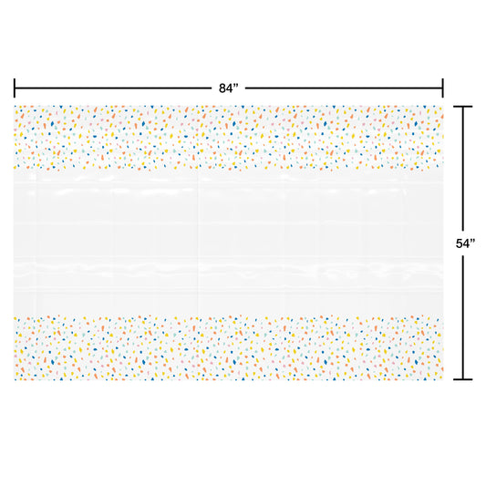 American Greetings White with Colorful Confetti Border Plastic Table Cover