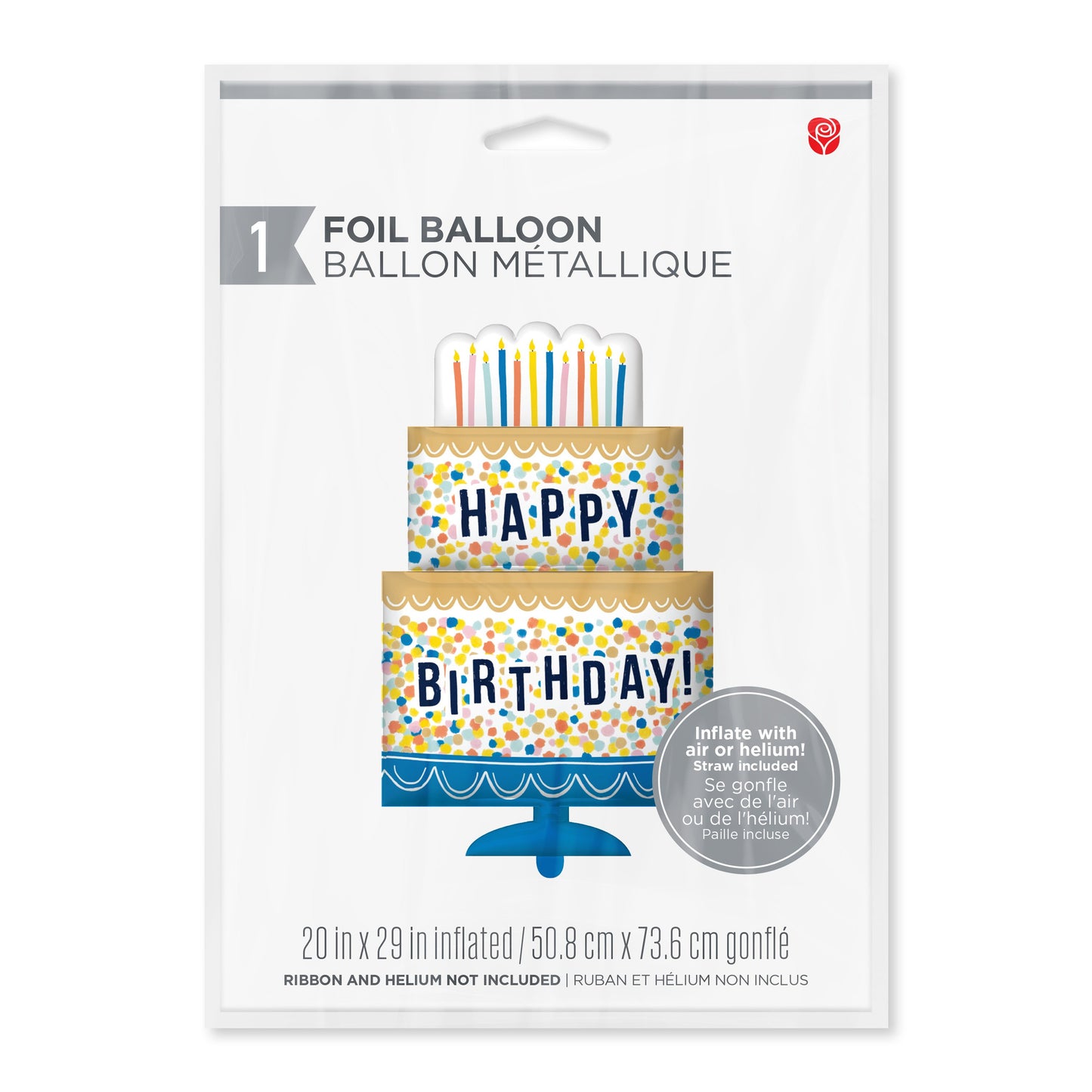 American Greetings Happy Birthday Cake Uninflated Foil Balloon with Inflation Straw