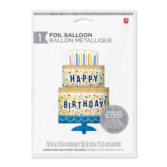 American Greetings Happy Birthday Cake Uninflated Foil Balloon with Inflation Straw