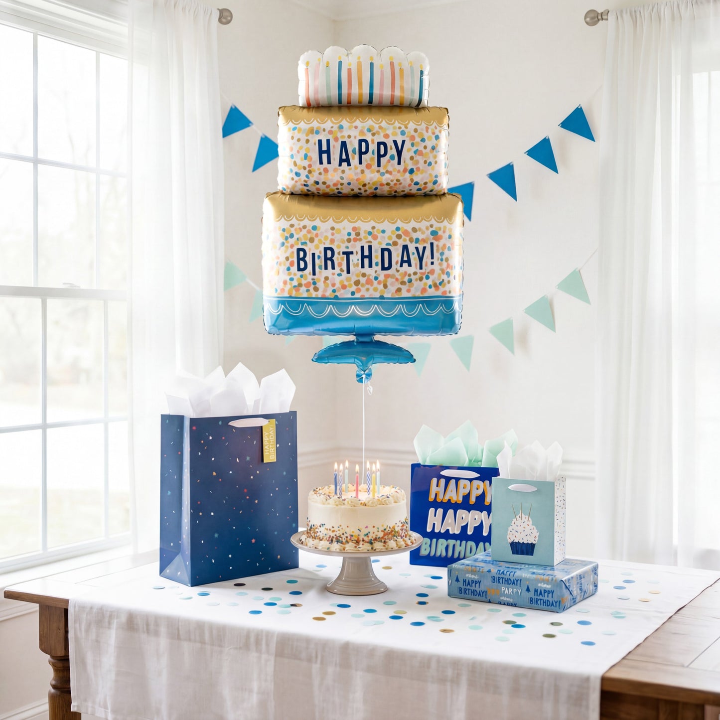 American Greetings Happy Birthday Cake Uninflated Foil Balloon with Inflation Straw