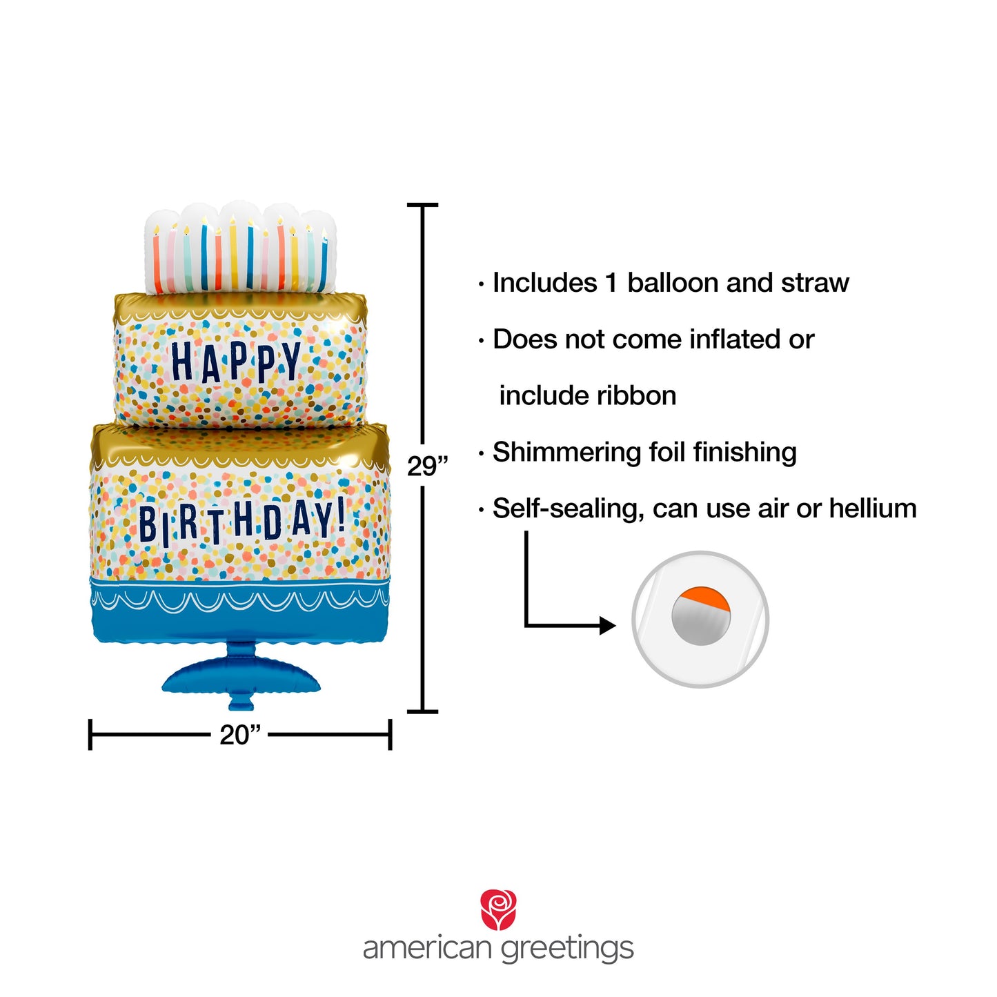 American Greetings Happy Birthday Cake Uninflated Foil Balloon with Inflation Straw