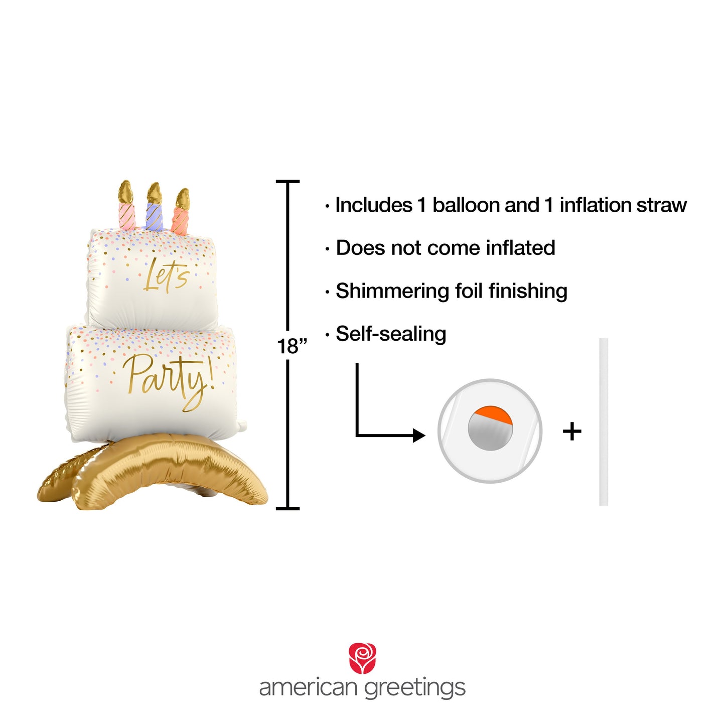 American Greetings Two-Tier Cake Uninflated Foil Balloon with Inflation Straw