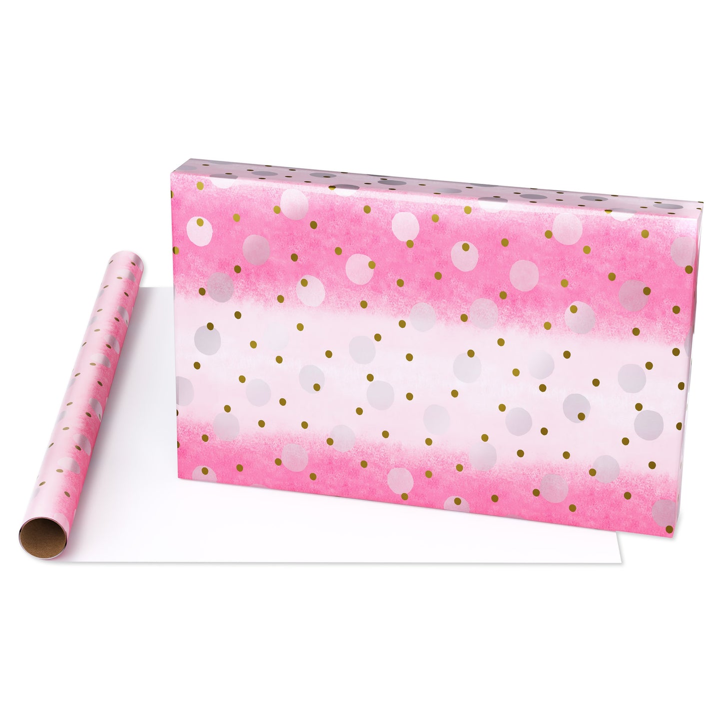 American Greetings Gold & Pink Polka Dots Wrapping Paper, 20 sq. ft.