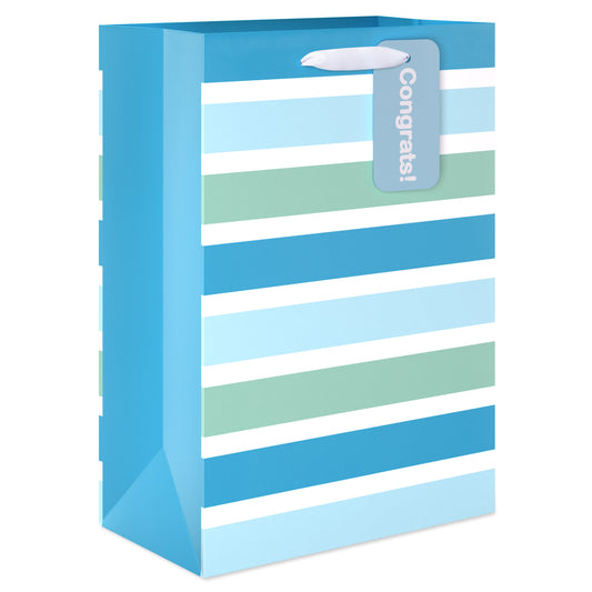 American Greetings Blue Stripes Baby Shower Medium Gift Bag with Hang Tag