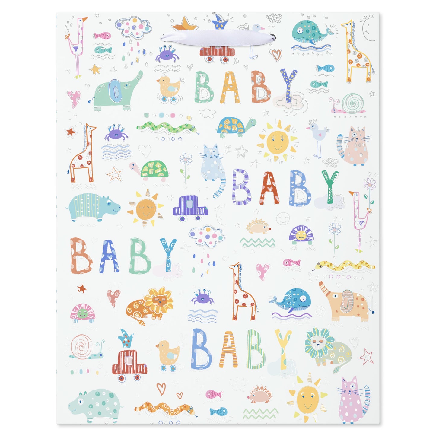 American Greetings  Zoo Animals Large White Baby Shower Gift Bag