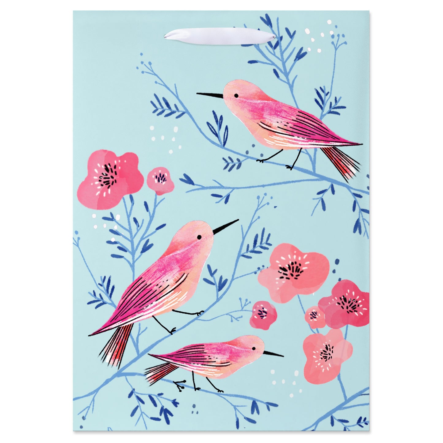 American Greetings Pink Birds On Teal  Medium Gift Bag