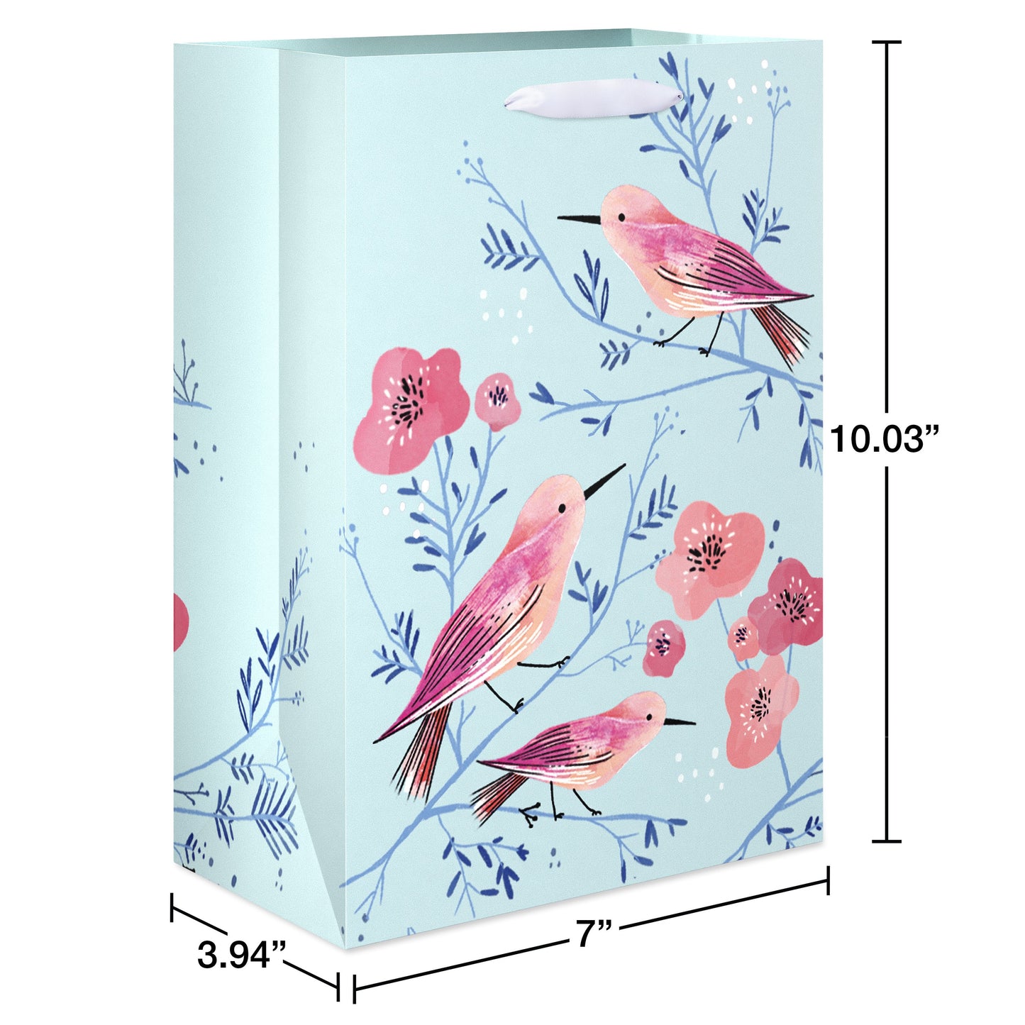 American Greetings Pink Birds On Teal  Medium Gift Bag