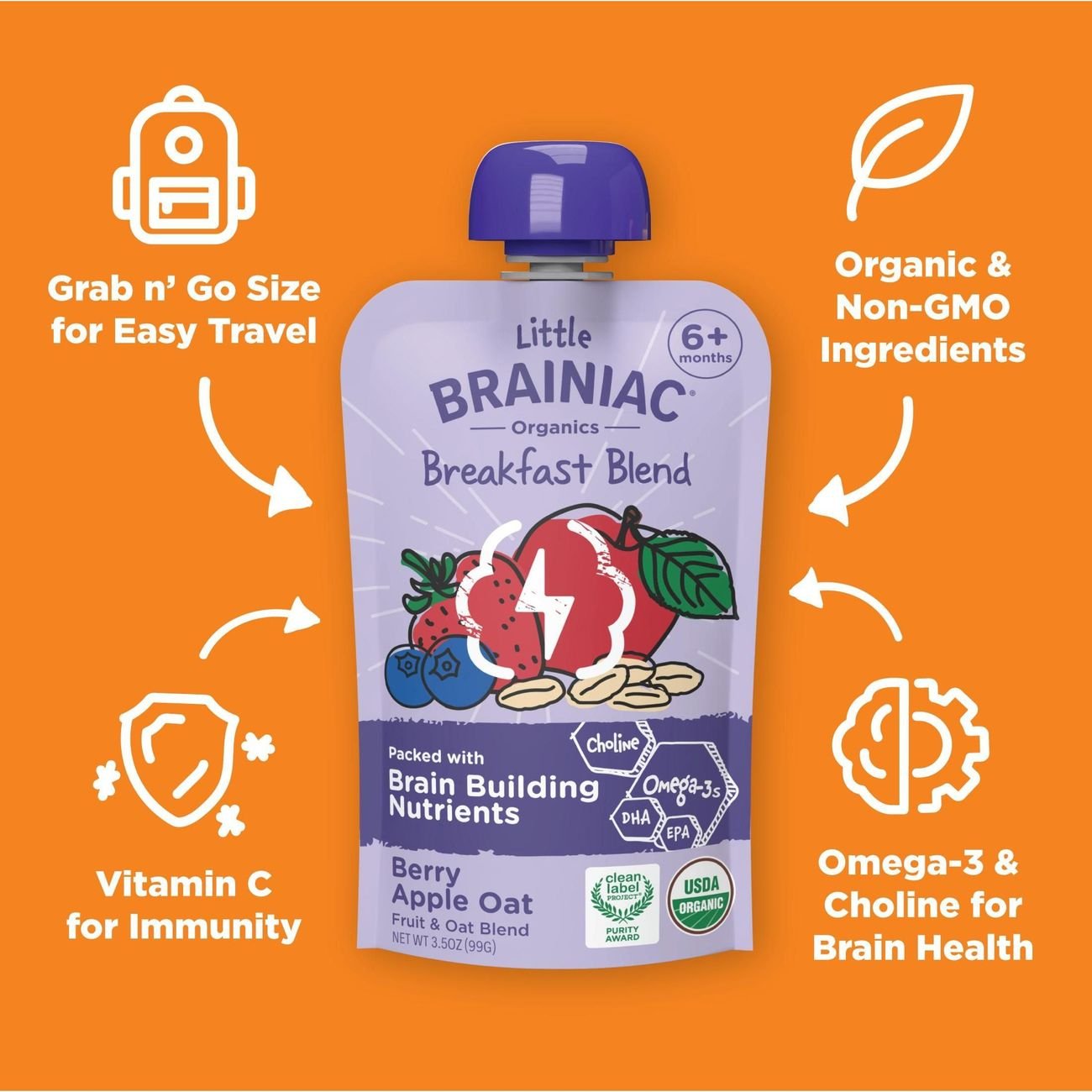 Little Brainiac Oragnics Breakfast Blend Pouch - Berry Apple Oat