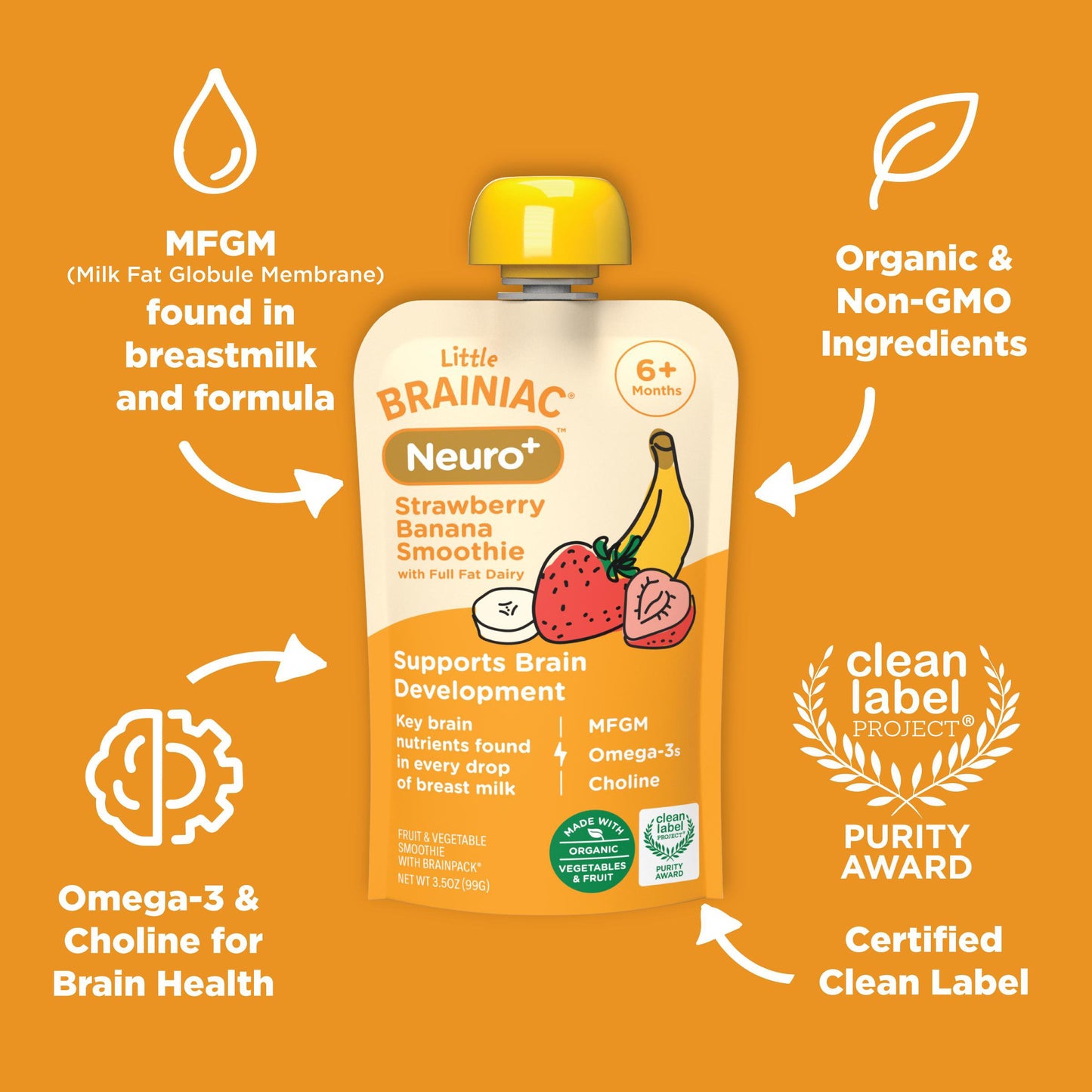 Little Brainiac Neuro+ Baby Smoothie Pouch - Strawberry Banana Smoothie