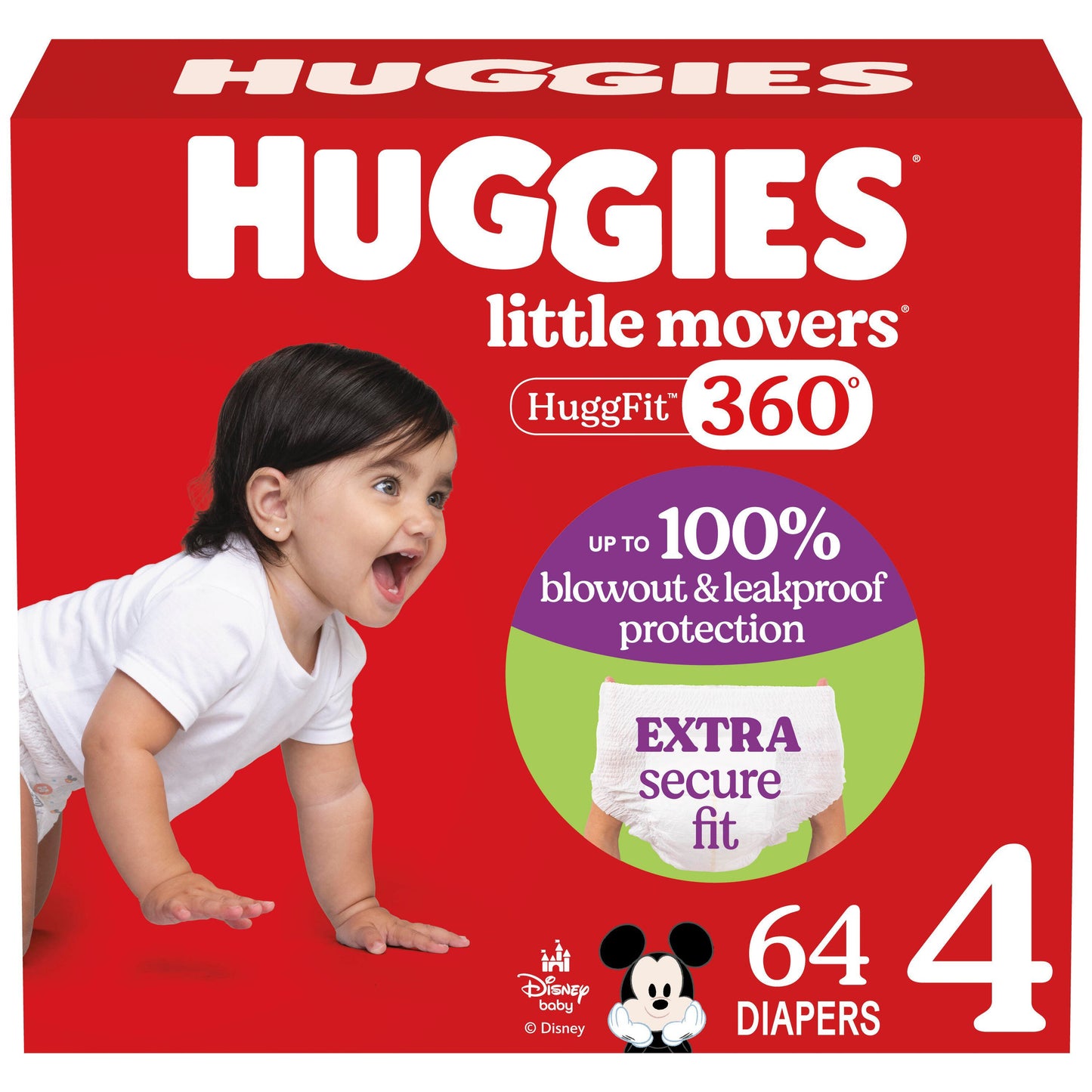 Huggies Little Movers HuggFit 360° Baby Diapers with 360° Waistband, Size 4 (22-37 lbs)