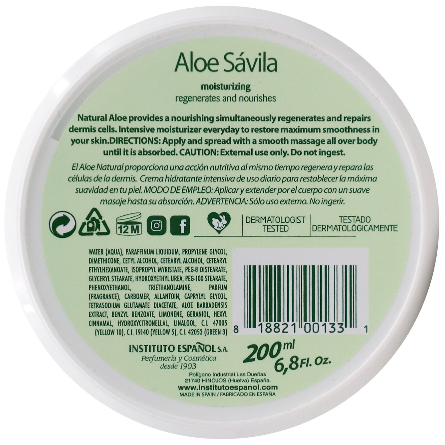 Avena Aloe Savila Moisturizing Body Cream