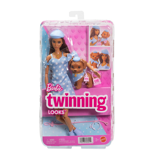 Barbie Twinning Looks Polka Dot Fashion Doll & Dog Set