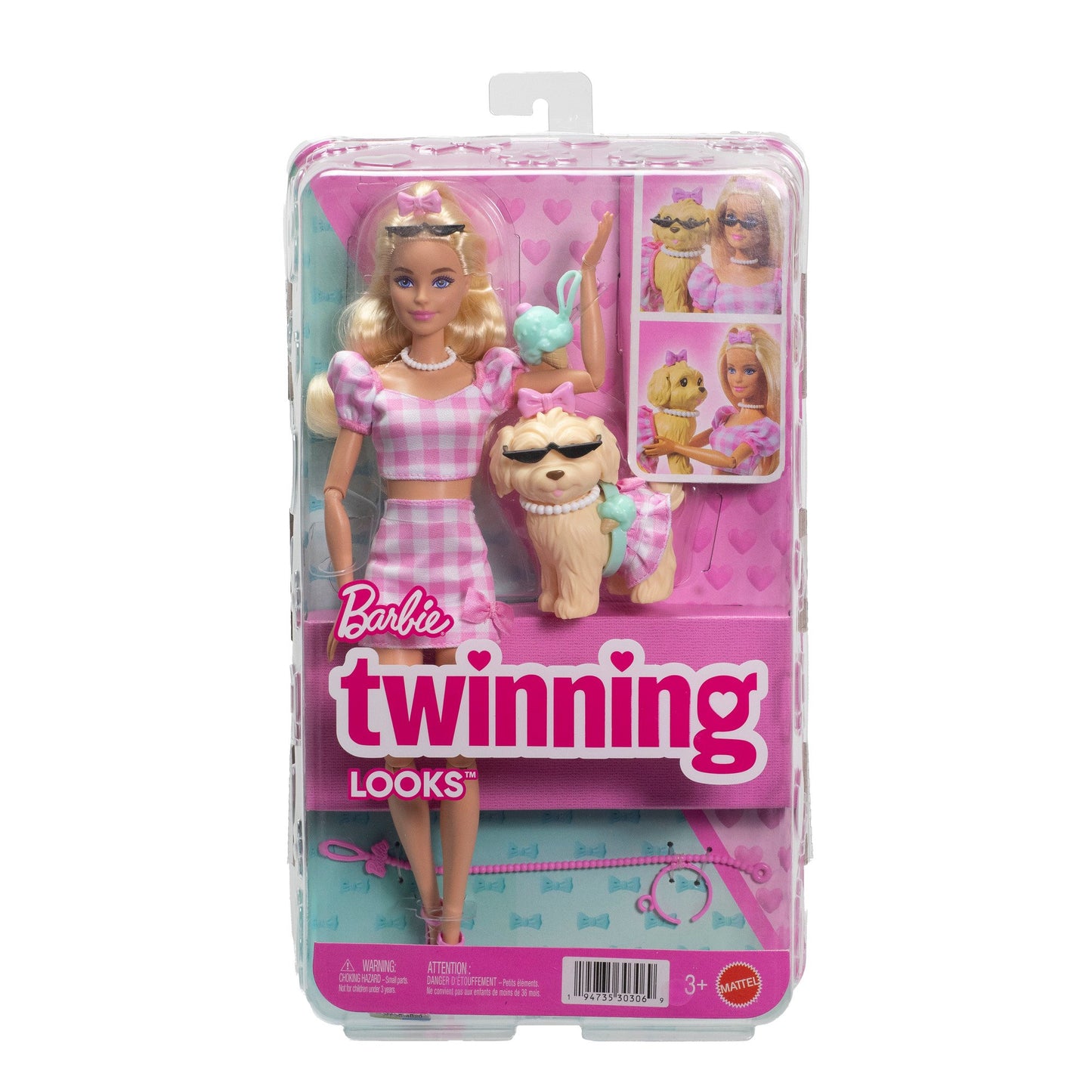 Barbie Twinning Looks Pink Bows Fashion Doll & Dog Set