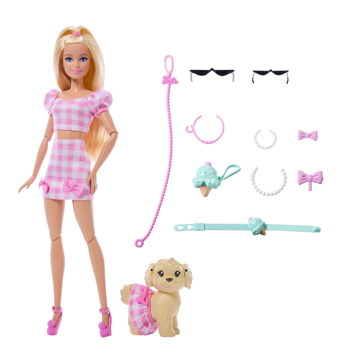 Barbie Twinning Looks Pink Bows Fashion Doll & Dog Set