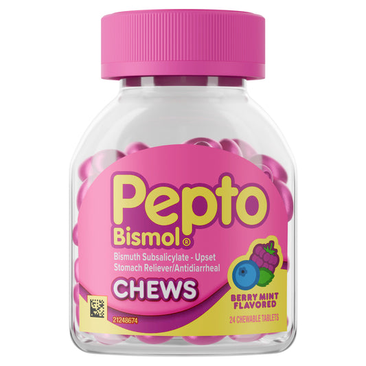 Pepto-Bismol Chewable Tablets, Fast & Effective Digestive Relief from Nausea, Heartburn, Indigestion, Upset Stomach, & Diarrhea, Berry Mint Flavor