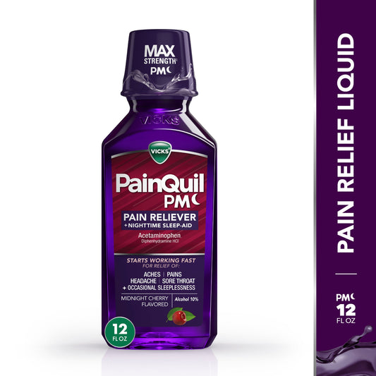 Vicks PainQuil Liquid Nighttime Pain Relief Acetaminophen Max Strength, Backache & Headache Relief + Sleep Aid