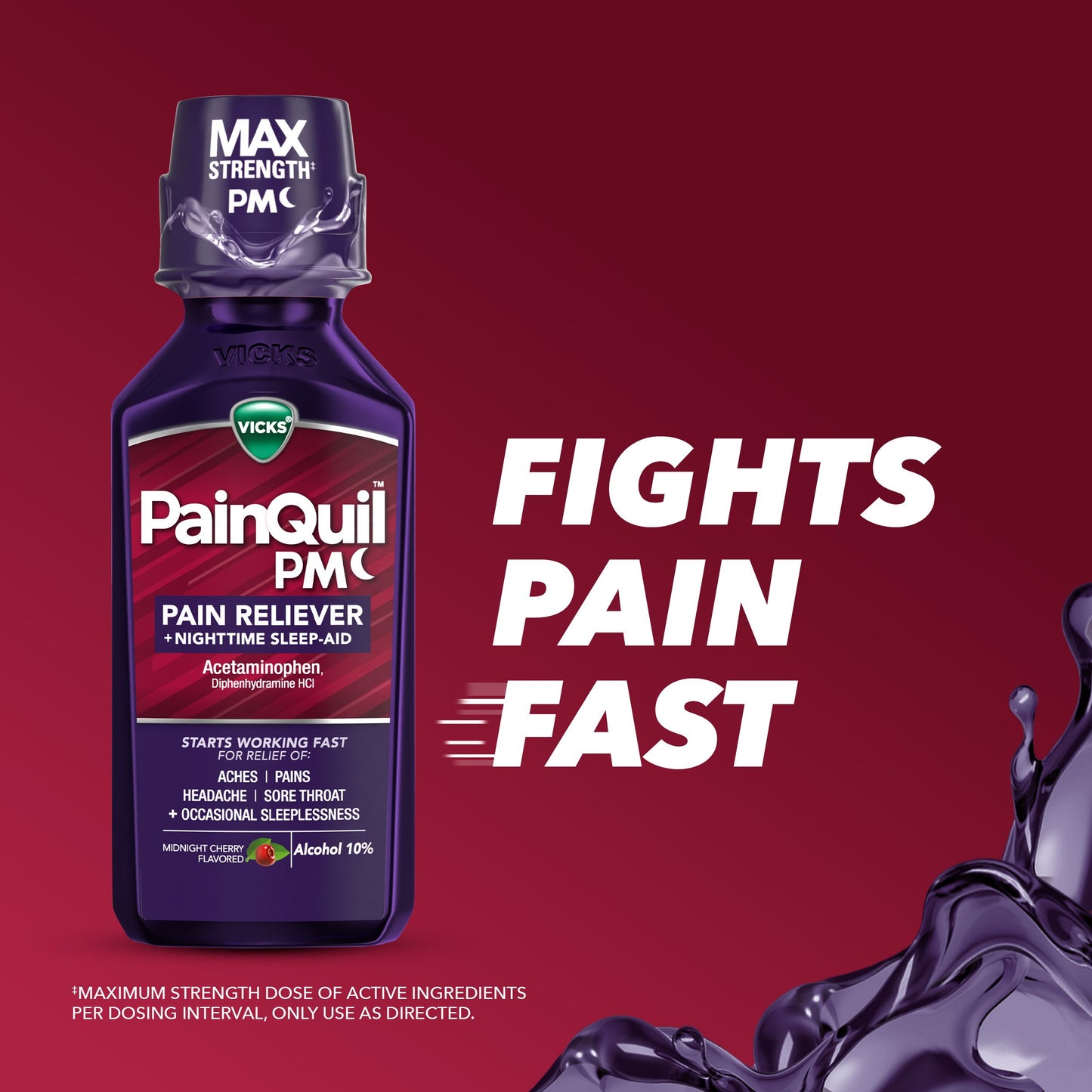 Vicks PainQuil Liquid Nighttime Pain Relief Acetaminophen Max Strength, Backache & Headache Relief + Sleep Aid