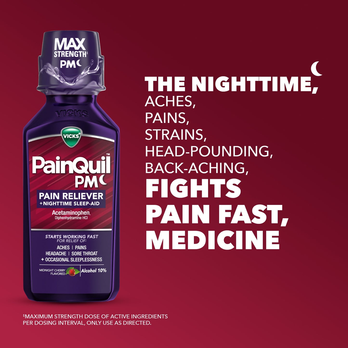 Vicks PainQuil Liquid Nighttime Pain Relief Acetaminophen Max Strength, Backache & Headache Relief + Sleep Aid