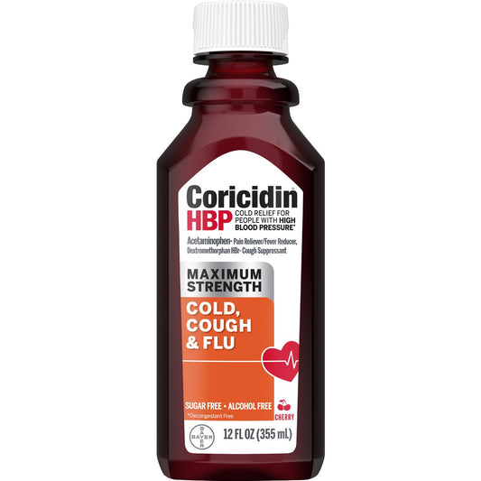 Coricidin High Blood Pressure Maximum Strength Cough, Cold & Flu Pain Relief Liquid - Cherry