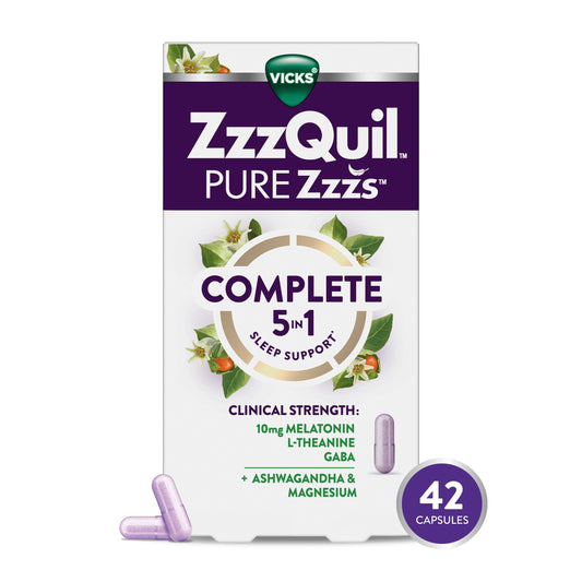 Vicks ZzzQuil PURE Zzzs Complete Sleep, Melatonin Sleep Aid with Ashwagandha & Magnesium