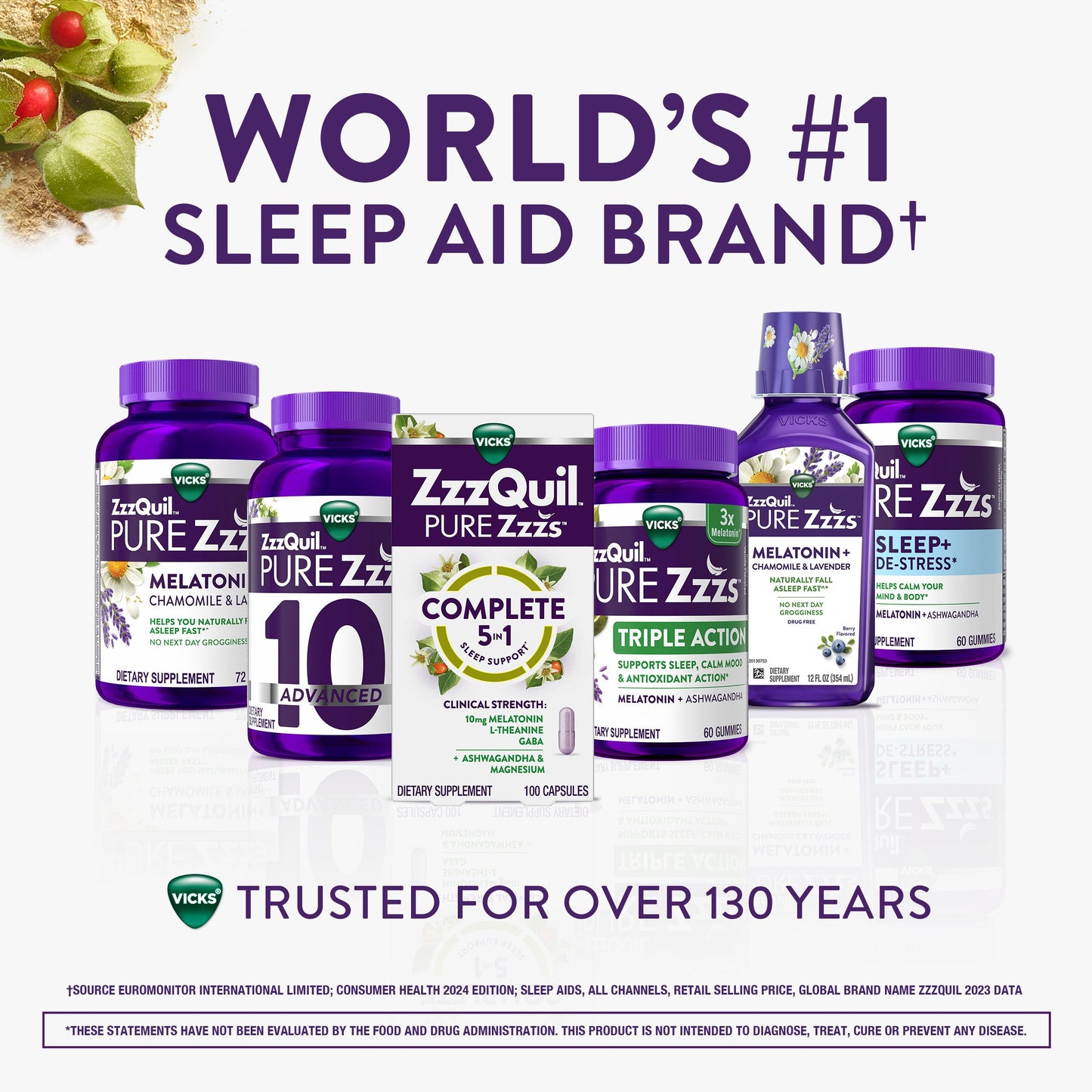 Vicks ZzzQuil PURE Zzzs Complete Sleep, Melatonin Sleep Aid with Ashwagandha & Magnesium