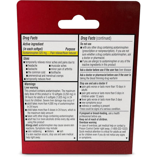 Paracetamol Rapid Release 325 mg Acetaminophen Pain Relief & Fever Reducer Softgels