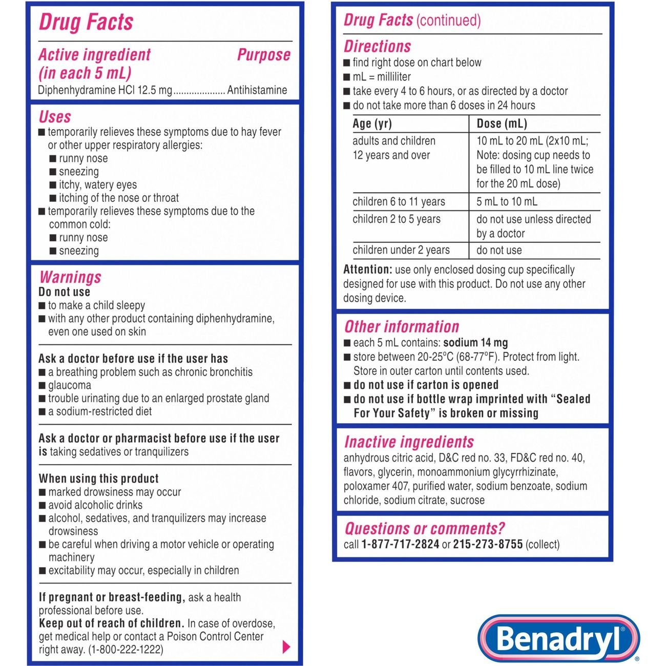 Benadryl Antihistamine Allergy Relief Liquid - Wild Cherry