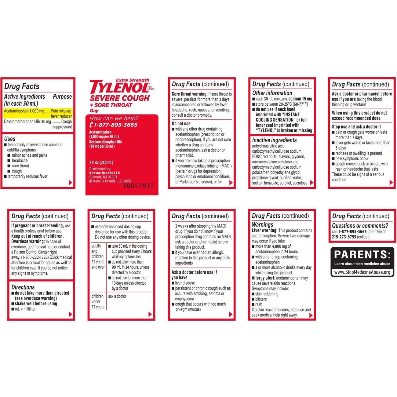 Tylenol Daytime Extra Strength Severe Cough & Sore Throat Liquid - Cherry
