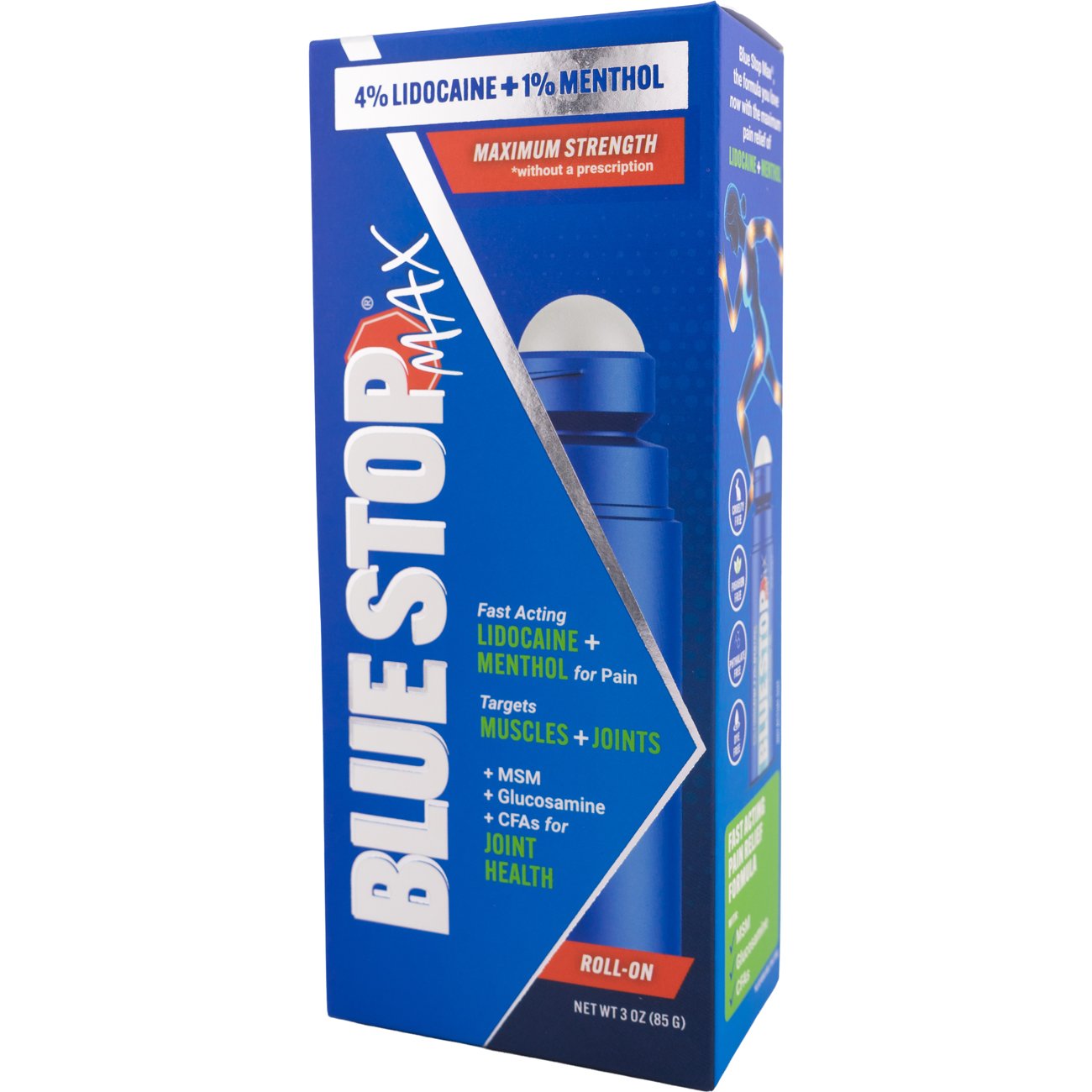Blue Stop Max 4% Lidocaine & Menthol Muscle Pain Relief Roll-On