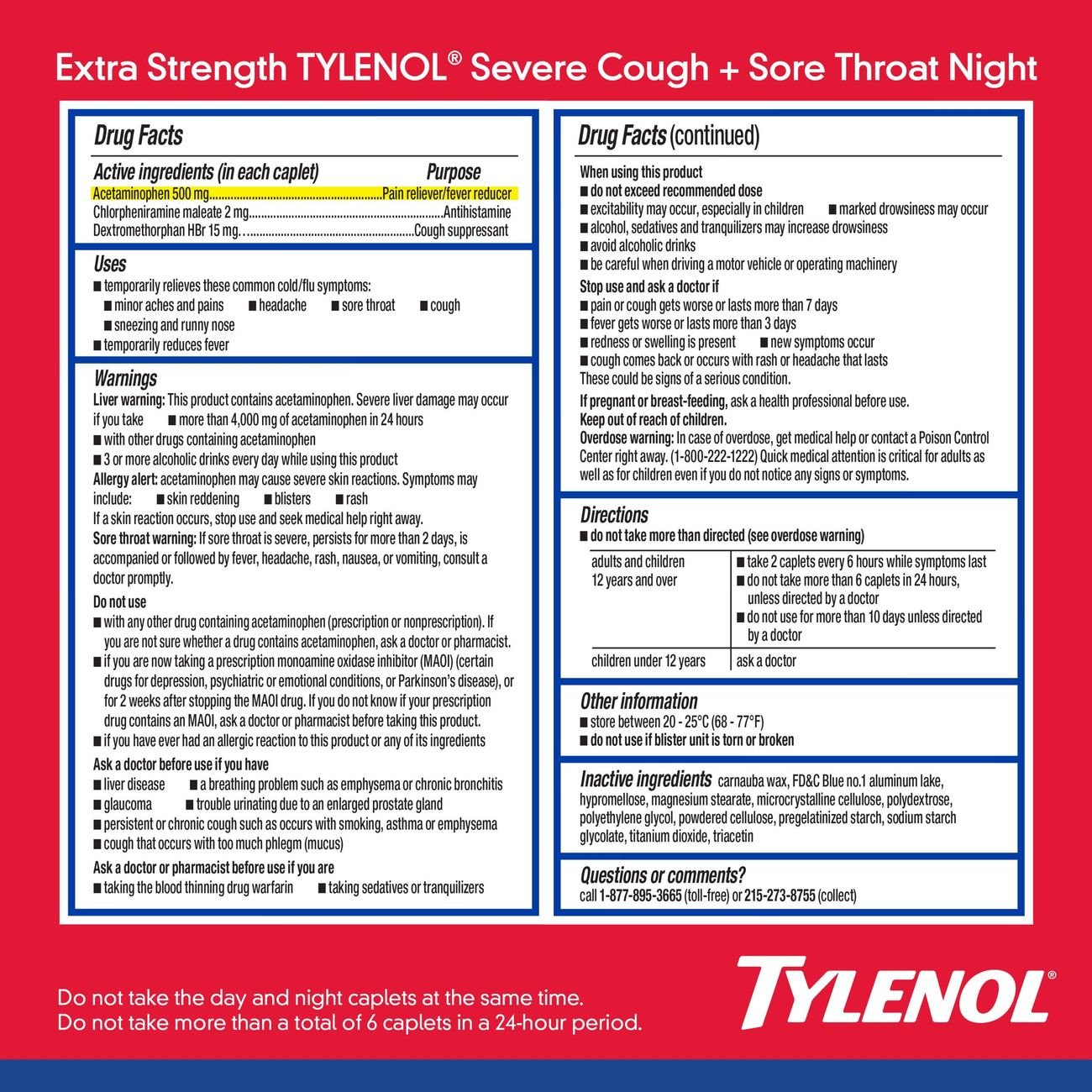 Tylenol Daytime & Nighttime Extra Strength Severe Cough Sore Throat Caplets