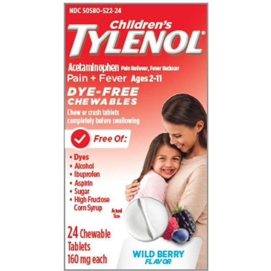 Tylenol Children's Dye Free Pain Relief Fever Reducer 160 mg Chewables - Wild Berry