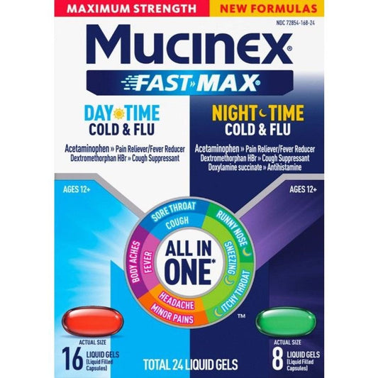 Mucinex Fast Max Daytime & Nighttime Cold & Flu Pain Relief Liquid Gels