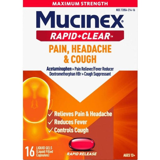 Mucinex Rapid Plus Clear Pain, Headache & Cough Pain Relief Liquid Gels