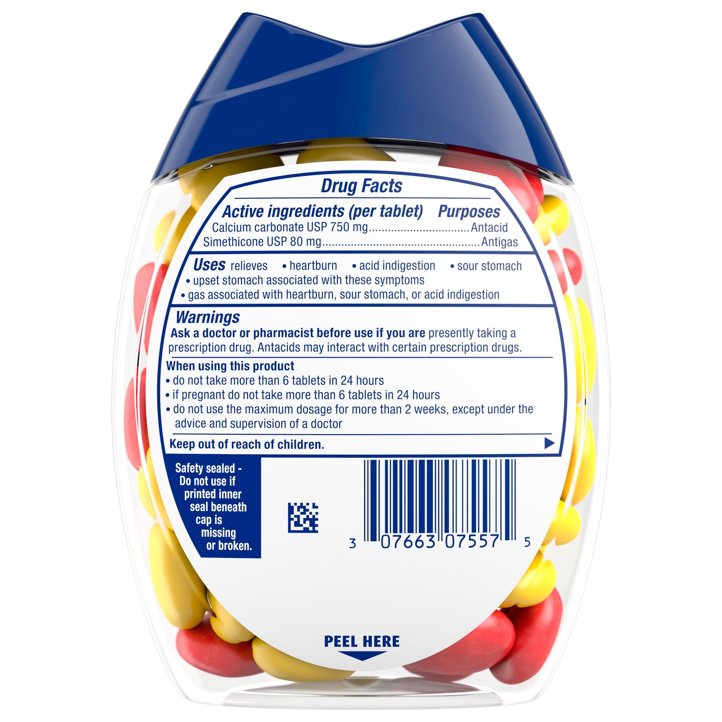 Tums Chewy Bites Chewable Antacid Tablets with Gas Relief, Lemon & Strawberry