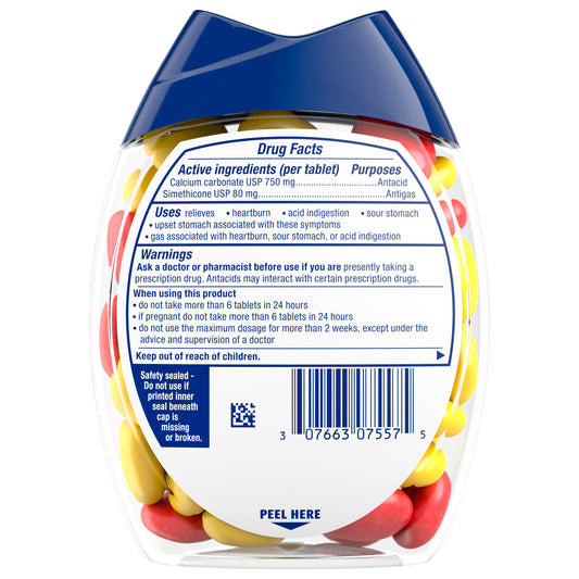 Tums Chewy Bites Chewable Antacid Tablets with Gas Relief, Lemon & Strawberry