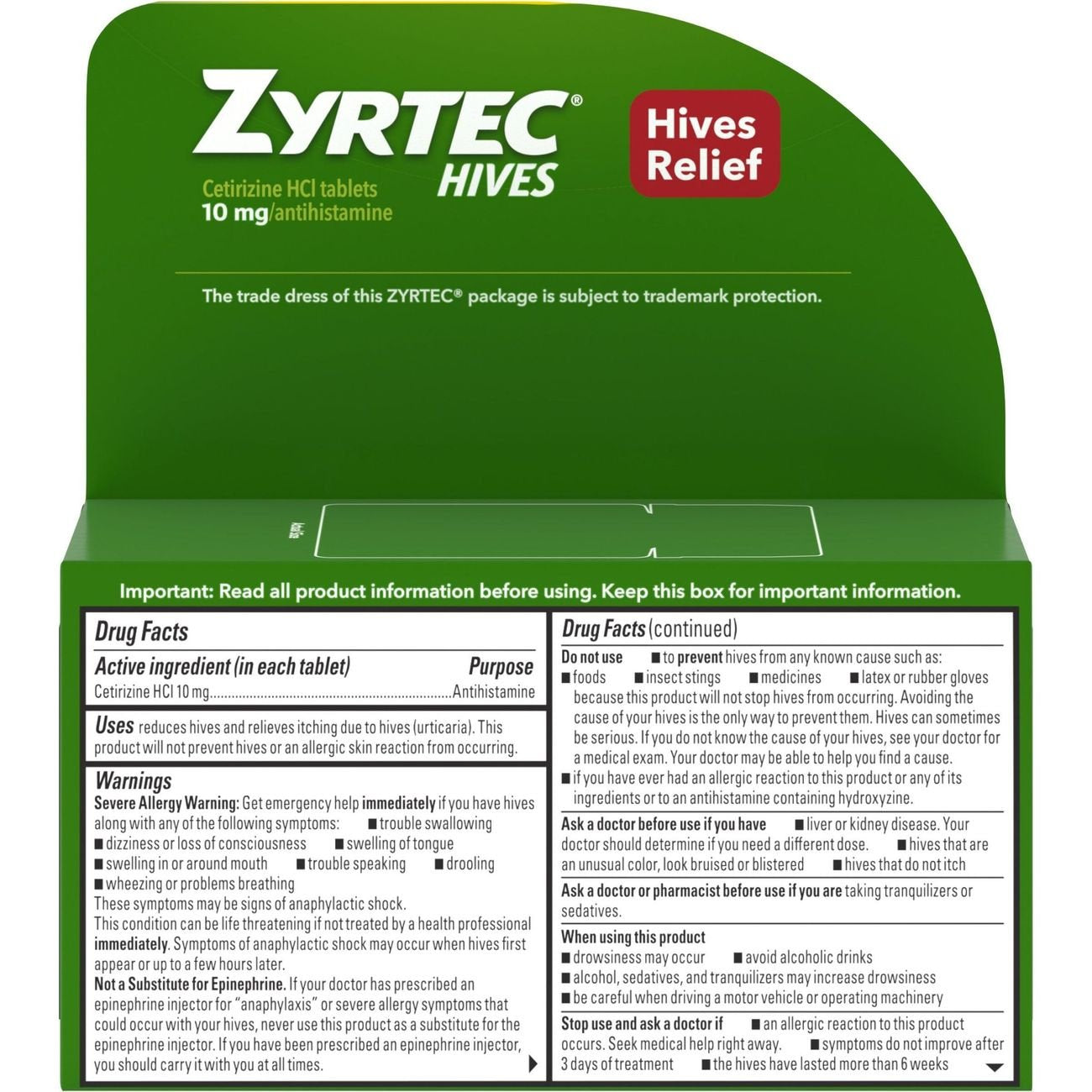 Zyrtec Hives Relief Antihistamine Tablets