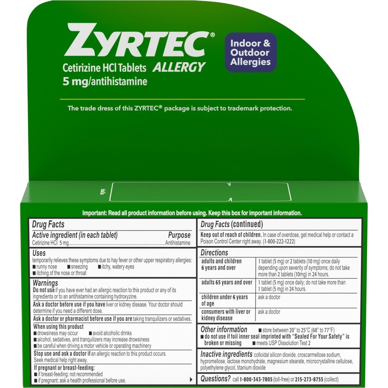 Zyrtec Indoor & Outdoor Allergy Relief 5 mg Antihistamine Tablets