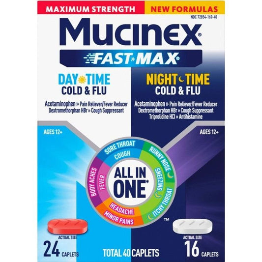Mucinex Fast Max Cold & Flu Daytime & Nighttime Pain Relief Caplets