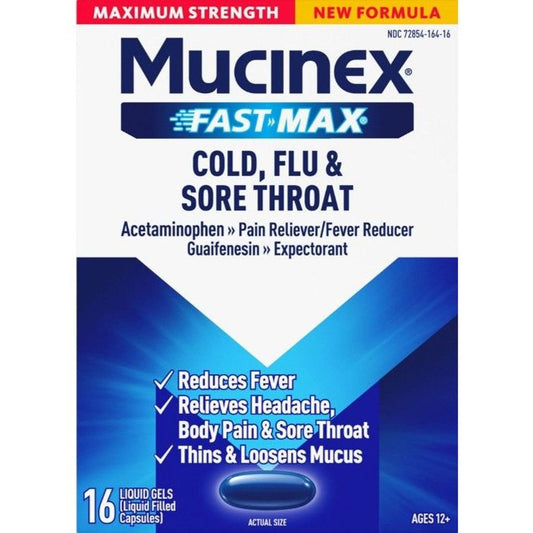 Mucinex Fast Max Cold Flu & Sore Throat Pain Relief Liquid Gels