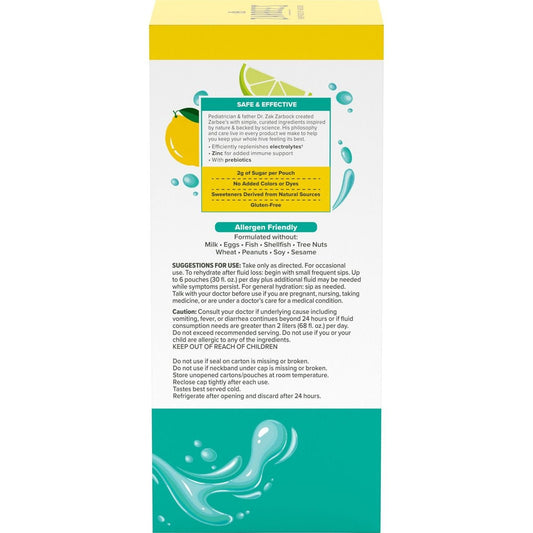 Zarbee's Triple Action Hydration Electrolyte Drink Pouch - Lemon Lime