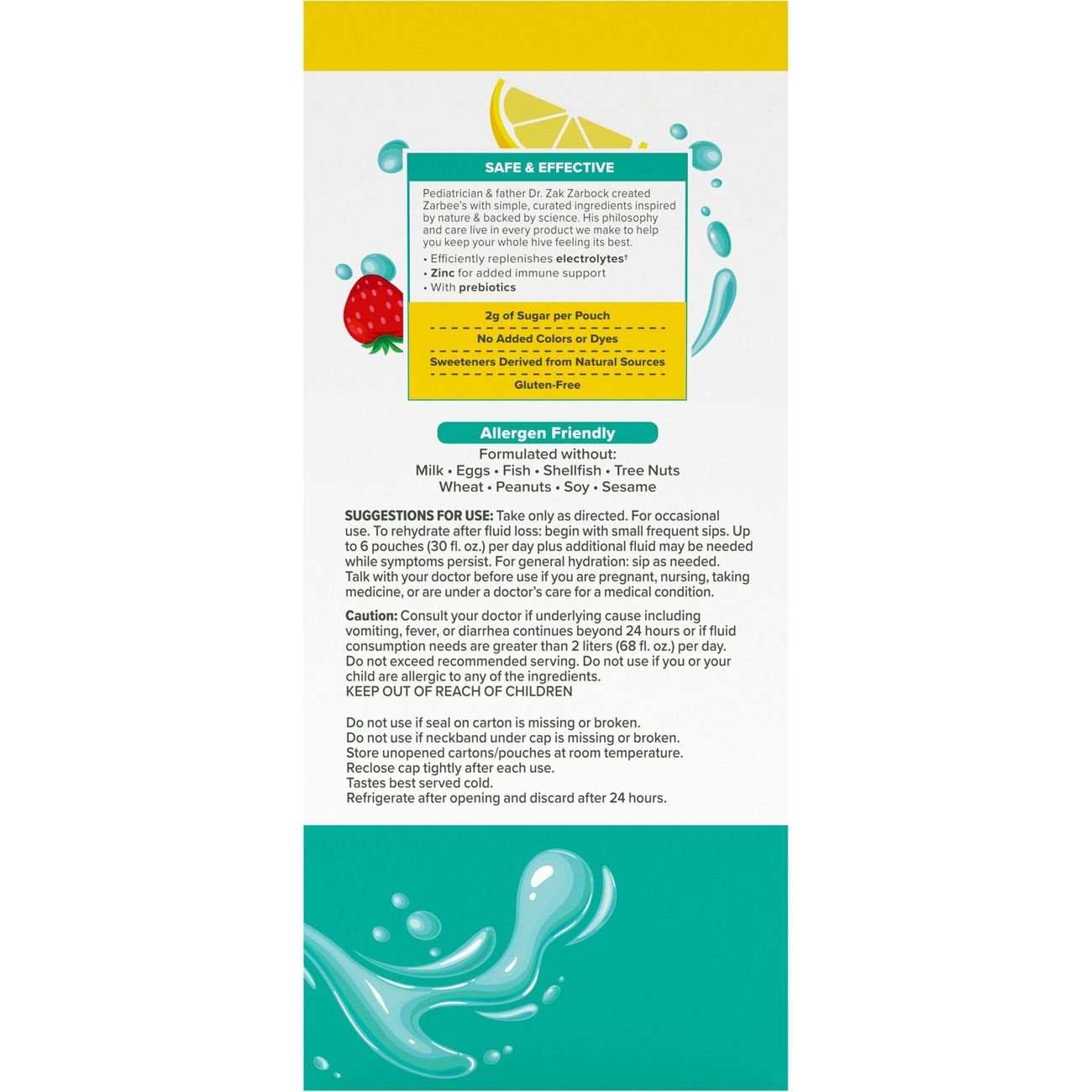 Zarbee's Triple Action Hydration Electrolyte Drink Pouch - Strawberry Lemonade
