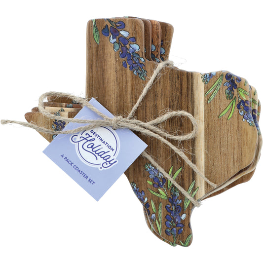 Destination Holiday Bluebonnet Texas Acacia Coaster Set, 4 pk