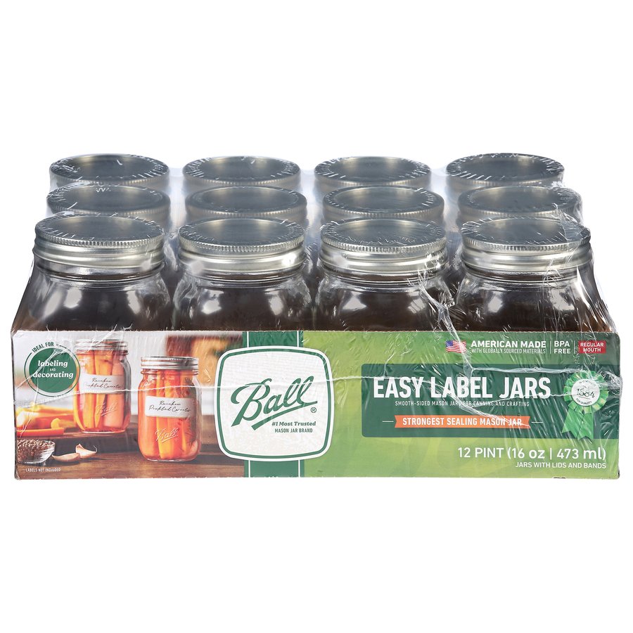 Ball Pint Size Smooth Sided Mason Jars - Regular Mouth