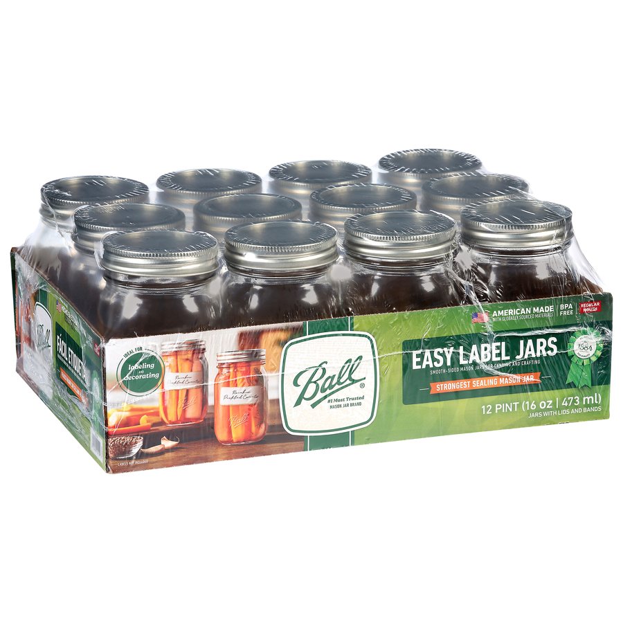 Ball Pint Size Smooth Sided Mason Jars - Regular Mouth