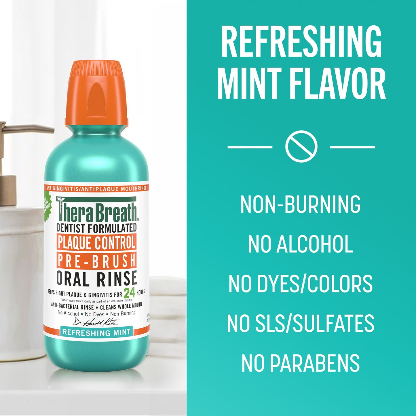 TheraBreath Plaque Control Pre-Brush Oral Rinse - Mint
