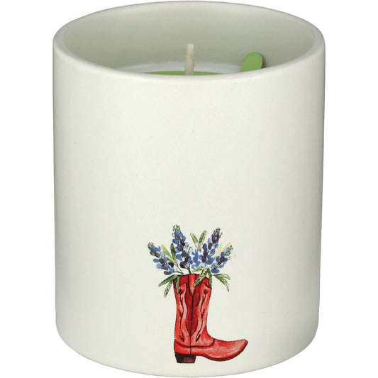 Destination Holiday Sunlit Cotton Scented Cowboy Boot Bluebonnet Candle