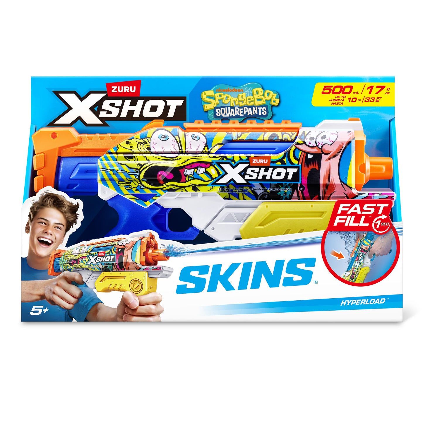 Zuru XSHOT Fast Fill Hyperworld Skins SpongeBob SparePants Water Blaster